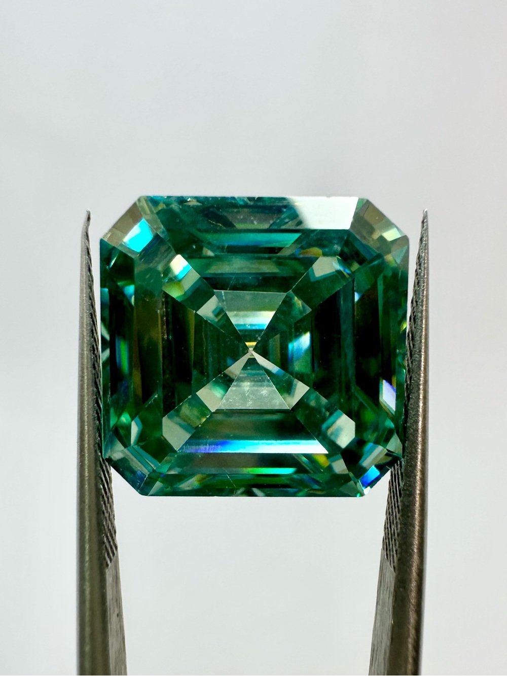 Asscher Cut Blue Green Moissanite Loose Gemstone Pendant Stone 12 Carat